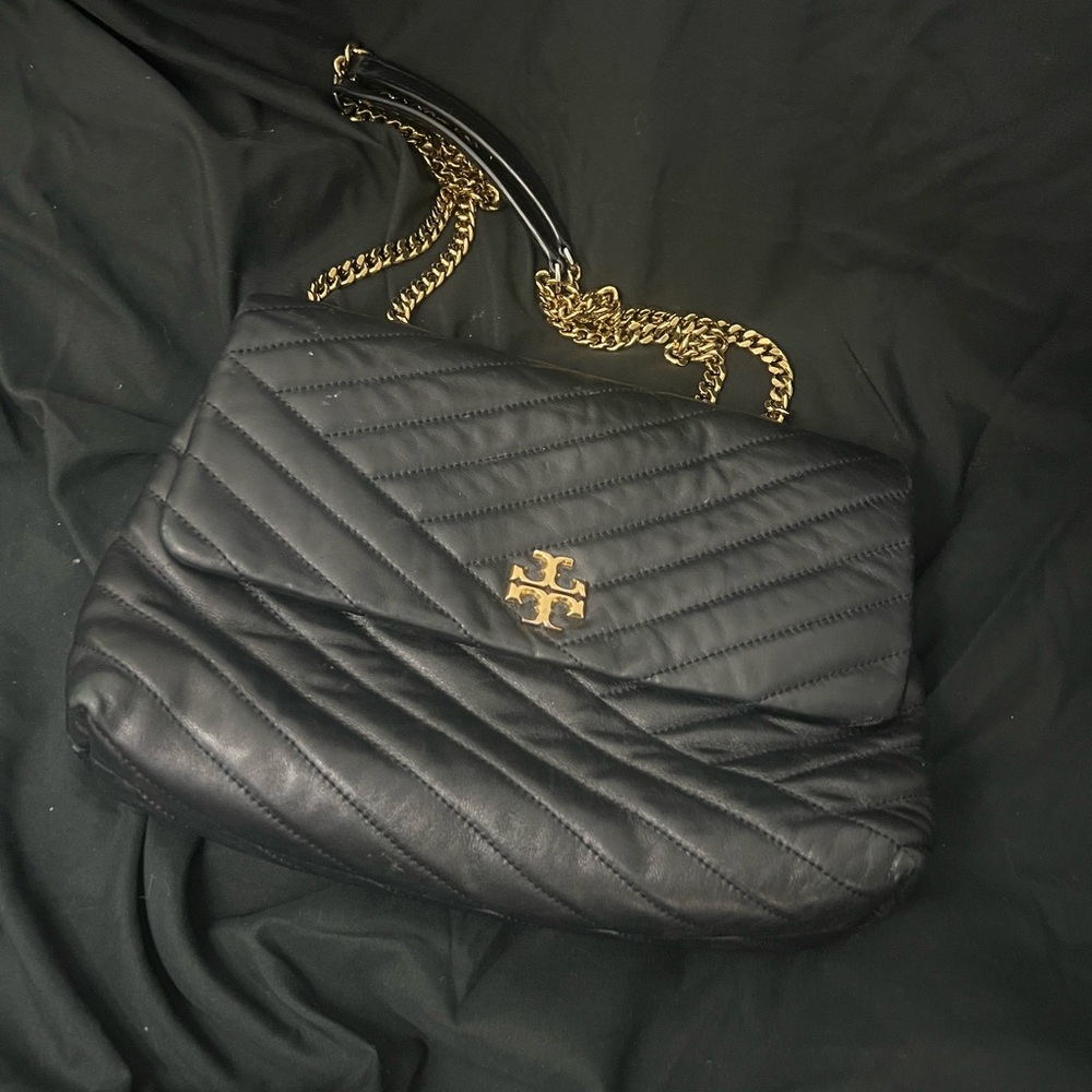 Tory Burch Kira Chervon crossbody in black and gold USED